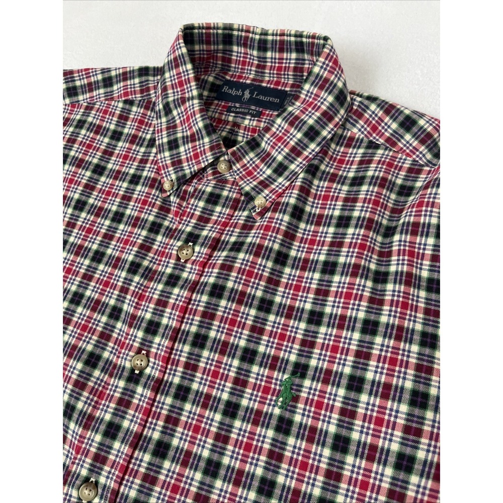 Polo Ralph Lauren Classic Fit Plaid Button Down Shirt Mens L Green Red Flannel